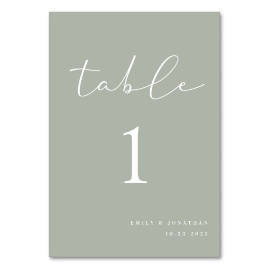 Elegante Sage Green Wedding Tischnummer (Rückseite)