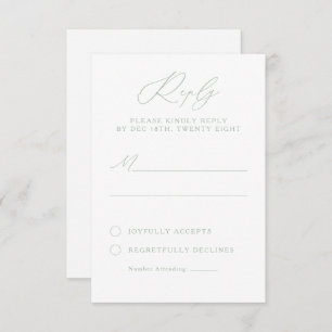 Elegante Sage Green & White Calligraphy RSVP-Karte RSVP Karte