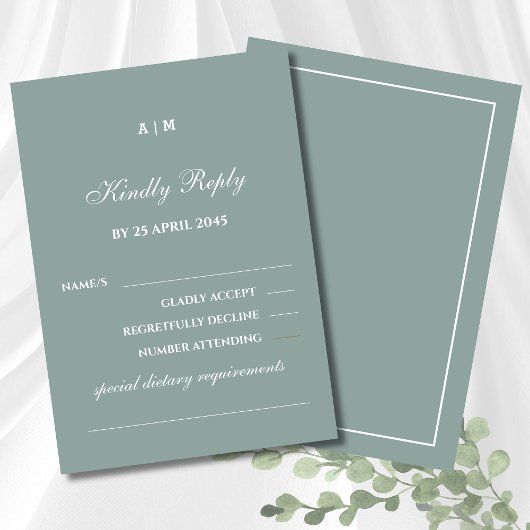Elegante Sage Green White Modern Wedding RSVP Card Karte