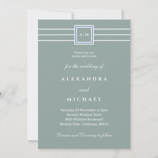 Elegante Sage Green White Monogram Modern Wedding Einladung (Vorderseite)