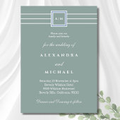 Elegante Sage Green White Monogram Modern Wedding Einladung