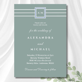 Elegante Sage Green White Monogram Modern Wedding Einladung