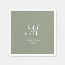 Elegante Sage Green & White Monogram Wedding Party Serviette