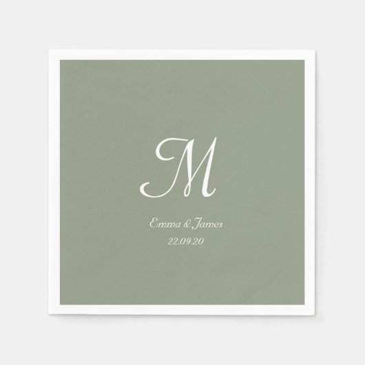 Elegante Sage Green & White Monogram Wedding Party Serviette (Vorderseite)