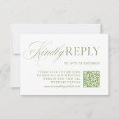 Elegante Sage Green & White QR Code RSVP Card (Vorderseite)