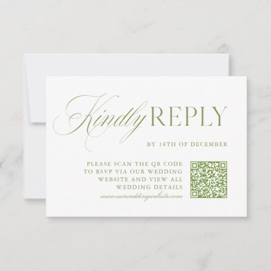 Elegante Sage Green & White QR Code RSVP Card (Vorderseite)
