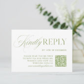 Elegante Sage Green & White QR Code RSVP Card (Stehend Vorderseite)