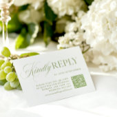 Elegante Sage Green & White QR Code RSVP Card