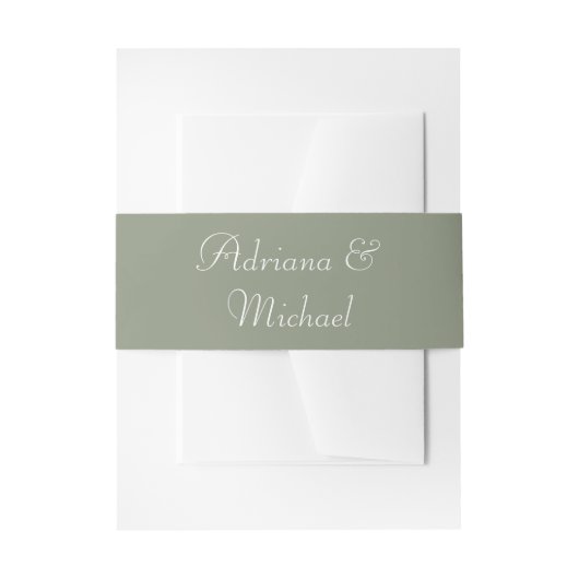 Elegante Sage Green White Wedding Script Einladungsbanderole (Vorderseite Beispiel)
