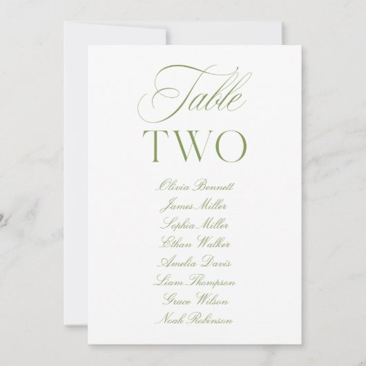 Elegante Sage Green & White Wedding Tischnummer (Vorderseite)