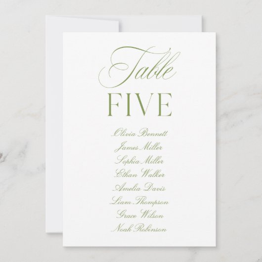 Elegante Sage Green & White Wedding Tischnummer (Vorderseite)