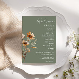 Elegante Sage Green Wildblume Wedding Program Card