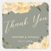 Elegante Sage Green Yellow Floral Vielen Dank Quadratischer Aufkleber (Vorderseite)