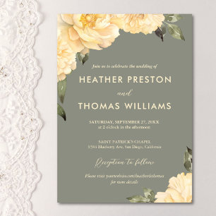 Elegante Sage Green Yellow Floral Wedding Einladung