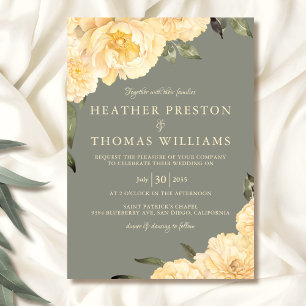 Elegante Sage Green Yellow Peonies Floral Wedding Einladung