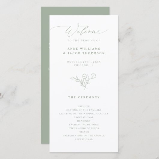 Elegante Sage Greenery Boho Floral Wedding Program (Vorne/Hinten)