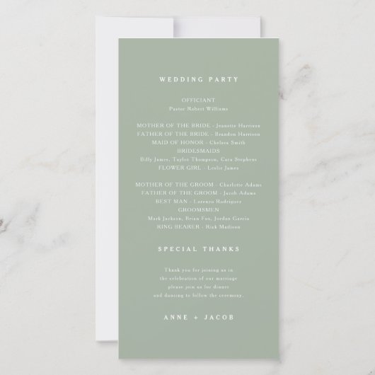 Elegante Sage Greenery Boho Floral Wedding Program (Rückseite)