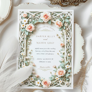 Elegante Sage-Grün-Blush-Rosen-Hochzeits-Einladung Einladung