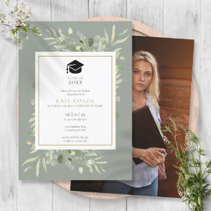 Elegante Sage-Grün-Fotografie-Abschlussfeier-Einla Einladung