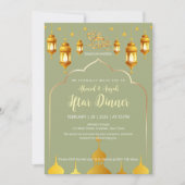 Elegante Sage-Grün- und Gold-Moschee-Bogen-Iftar Einladung (Vorderseite)