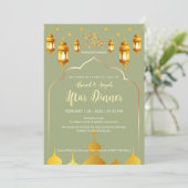 Elegante Sage-Grün- und Gold-Moschee-Bogen-Iftar Einladung (Stehend Vorderseite)