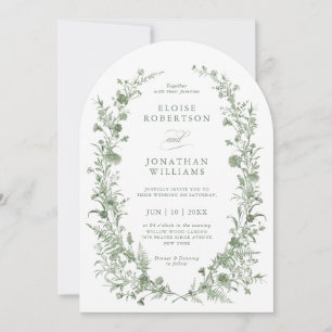 Elegante Sage-Grün Vintage-Klassiker-Blumenhochzei Einladung