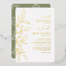 Elegante Sage Minimal Gold Leaf Hochzeit
