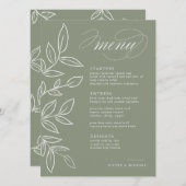 Elegante Sage Minimalistische Blätter Hochzeit Menükarte (Vorne/Hinten)