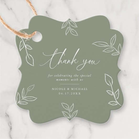 Elegante Sage Minimalistische Blätter Vielen Dank Geschenkanhänger (Vorderseite)
