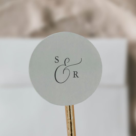 Elegante Sage Mint Monogram Wedding Umschlag Aufkl Runder Aufkleber