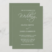 Elegante Sage Olive Green Einfache Hochzeit Einladung (Vorne/Hinten)