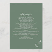Elegante Sage Olive Green Script Hochzeitsreise Programm (Rückseite)