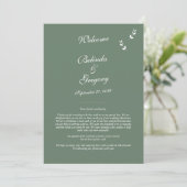 Elegante Sage Olive Green Script Hochzeitsreise Programm (Stehend Vorderseite)