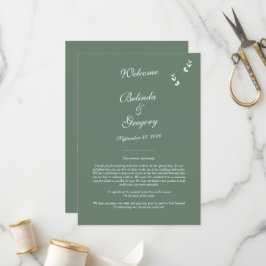 Elegante Sage Olive Green Script Hochzeitsreise Programm