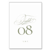 Elegante Sage on White Calligraphy Wedding Tischnummer (Vorderseite)