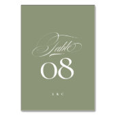 Elegante Sage on White Calligraphy Wedding Tischnummer (Rückseite)