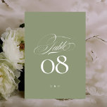 Elegante Sage on White Calligraphy Wedding Tischnummer<br><div class="desc">***Dieses Design ist Teil einer Zusammenstellung*** _______________________ Diese Designvorlage ist vollständig editierbar / vom Kunden anpassbar - klicken Sie auf die weitere Schaltfläche, wenn Sie das Design verschieben, hinzufügen, löschen oder erheblich ändern möchten __________________________ Haben Sie Fragen zum Design oder benötigen Sie weitere Designs oder Optionen, kontaktieren Sie mich bitte...</div>