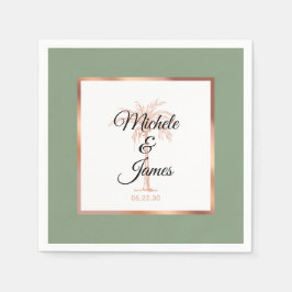 Elegante Sage Rose Goldene Palme Tropische Hochzei Serviette