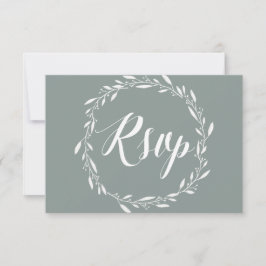 Elegante Sage RSVP-Karten für Hochzeiten mit Kranz RSVP Karte