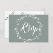 Elegante Sage RSVP-Karten für Hochzeiten mit Kranz RSVP Karte (Vorne/Hinten)