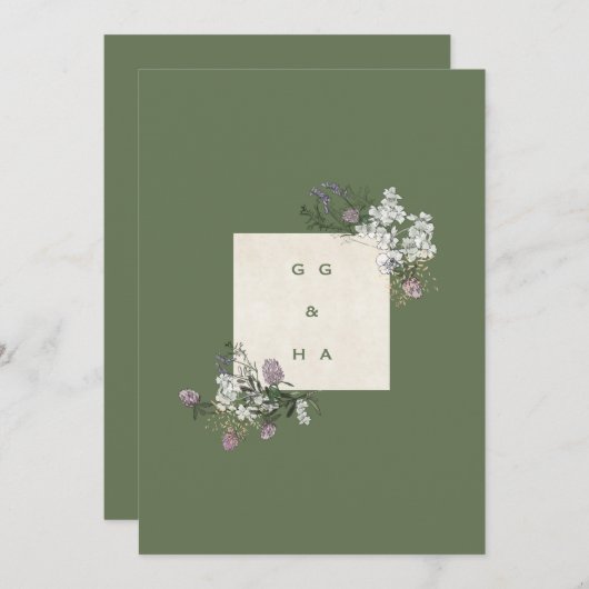 Elegante Sage und Cream Monogram Einladung zur Hoc (Vorne/Hinten)