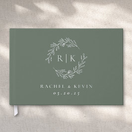 Elegante Sage und Silver Foliage Monogram Wedding Gästebuch