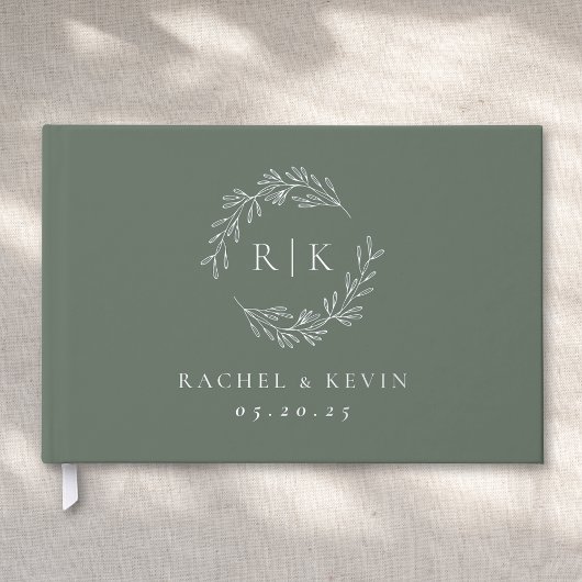 Elegante Sage und Silver Foliage Monogram Wedding Gästebuch