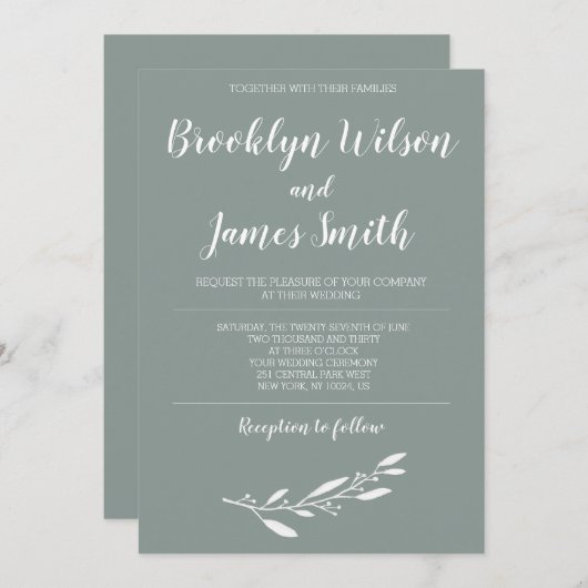 Elegante Sage Wedding Einladung Blumengrün (Vorne/Hinten)