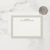 Elegante Sagegrüne Gingham-Notizkarte Mitteilungskarte (Vorderseite/Rückseite Beispiel)