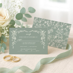 Elegante Sagegrüne Vintage-Blumenhochzeit RSVP Karte