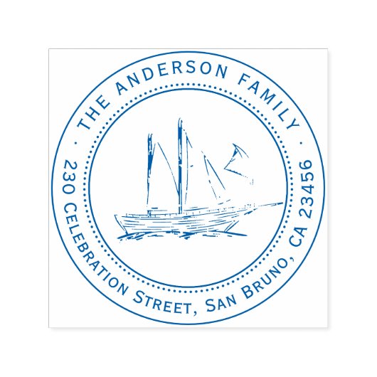 Elegante Sailboat Familienname & Rücksendeadresse Permastempel (Design)