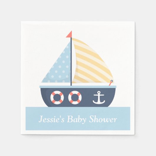 Elegante Sailboat Nautical Baby Dusche Supplemente Serviette (Vorderseite)