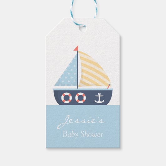 Elegante Sailboat Nautical Baby Shower Geschenkanhänger (Vorderseite)