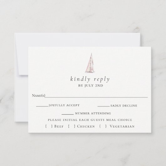 Elegante Sailboat Wedding RSVP Card (Vorderseite)